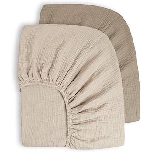 Muslin Crib Sheets 100% Cotton Baby Crib Sheets Fitted for Standard Crib Mattress & Toddler Bed Mattress 52"x28" Soft Breathable Crib Sheets Neutral for Boys Girls - 2 Pack (Oat Latte)