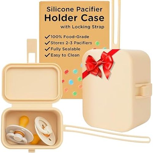 Baby’s Aid Silicone Pacifier Holder Case with Locking Strap for Diaper Bag, Stroller, or Purse, Storage Case for 2 to 3 Binky Pacifiers, Newborn Travel Essentials, BPA Free, Easy to Clean and Secure