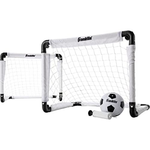 Franklin Sports Kids Mini Soccer Goal Set - Backyard/Indoor Mini Net and Ball with Pump - 22" x 17" Goal Size, White/Black