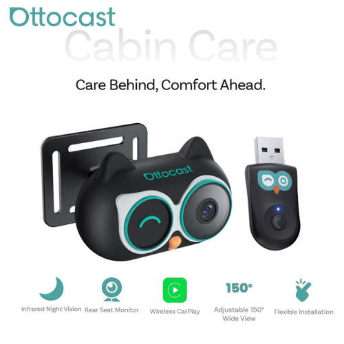 OTTOCAST Baby Car Camera Displaying on Car Screen,Built-in Wireless CarPlay Cabin Care Car Adapter, 1080P Clear No-Glow Night Vision,Split-Screen Navigation,150°Wide Angle