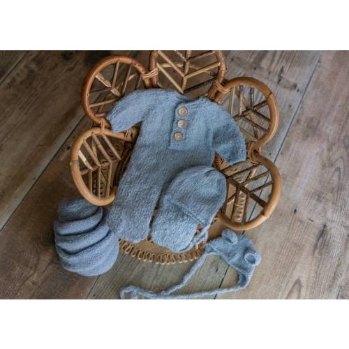 10 BUTTER BLUE Alpaca Wool Newborn Photography Props Set/ 1 x Alpaca wool footed romper, 2 x hat and 1 x wrap set/ baby photo props