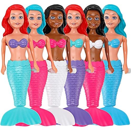 Mermaid Bath Toys for Toddlers Kids Girls - Princess Wind Up Tail Flap Floating Water Bathtub Toys, Swimming Pool Bathing Time Fun (6 Pack)