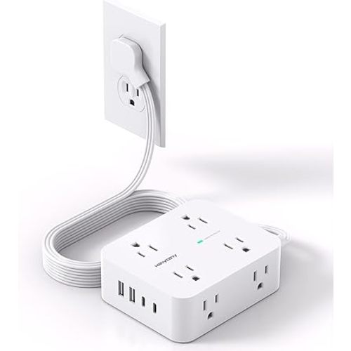 Surge Protector Power Strip, Extension Cord with Multiple Outlets, 5 Ft Ultra Thin Flat Plug 8 Outlets 4 USB Ports(2USB C),1080J Multi Plug Outlet Extender for Home Office College Dorm Room Essentials
