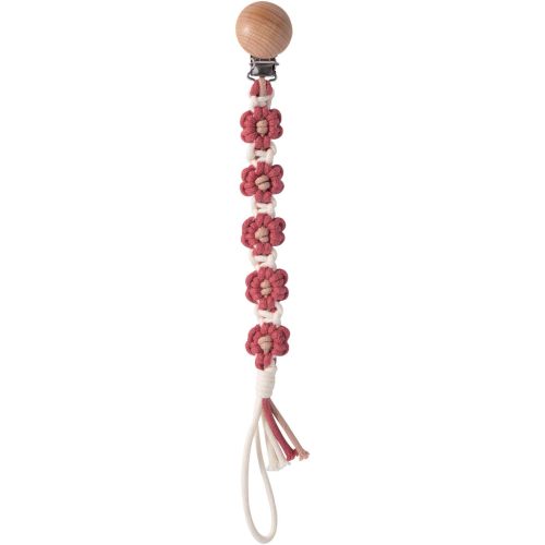 Pacifier Clip for Boys Girls Floral Daisy Macrame Paci Clip Pacifier Holder Leash Boho Wooden Clips Handmade Braided Cotton Binky Clips
