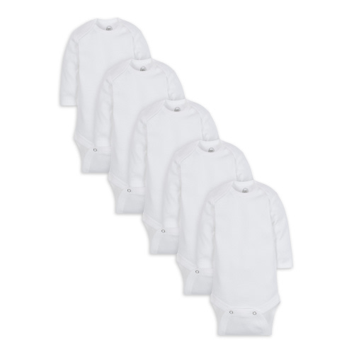 Wonder Nation Baby Neutral Casual Cotton White Long Sleeve Bodysuits, 5-Pack, Newborn-24 Months