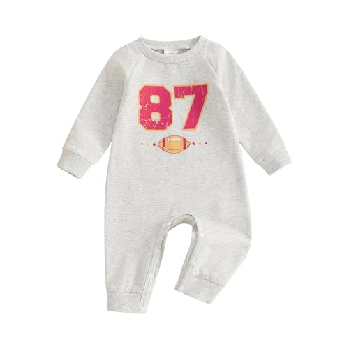 Lenjindjer Newborn Infant Baby Boy Girl Football Clothes Long Sleeve Crewneck Romper Chiefs Jumpsuit Fall One Piece Outfit