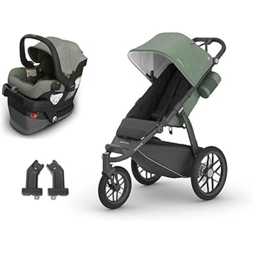 UPPAbaby Ridge Jogging Stroller + Mesa V3 Car Seat Travel System Combo – Cup Holder, Bug and Rain Shields, Car Seat Base, and Infant Insert Included – Gwen/Evelyn (Green)