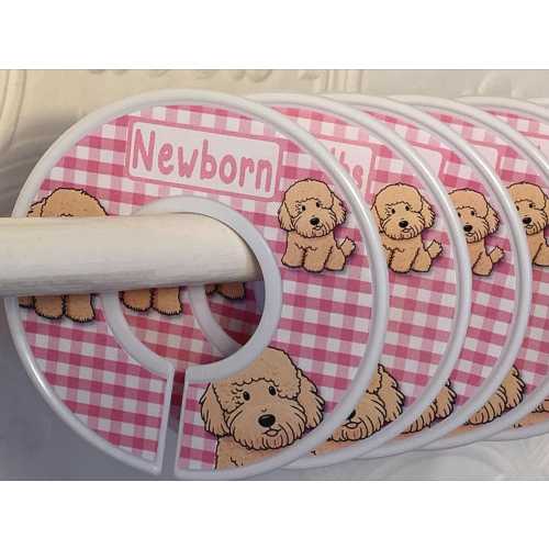 Light Pink Baby Closet Dividers Goldendoodle Puppies Dogs Pups on Gingham Background - Your Choice of Gingham Color Baby Shower Birthday Christmas Gift