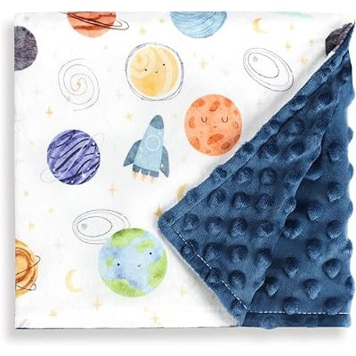 Baby Blankets for Boys Girls, Soft Minky Blankets with Double Layer Dotted Backing, Toddler Blanket for Nursery, Stroller, Toddler Bed, Car seat, Cute Planets
