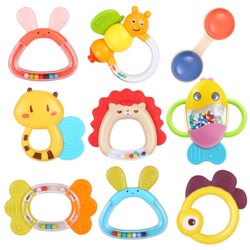 MOONTOY 9 Pcs Baby Rattles Teethers Set, Newborn Toys 6 to 12 Months, Baby Toys for Infants 0-12 Months