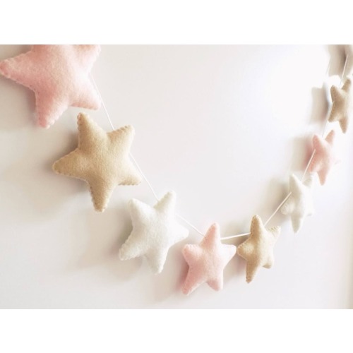 Blush pink and beige felt star garland, pink nursery garland, star garland, felt star garland