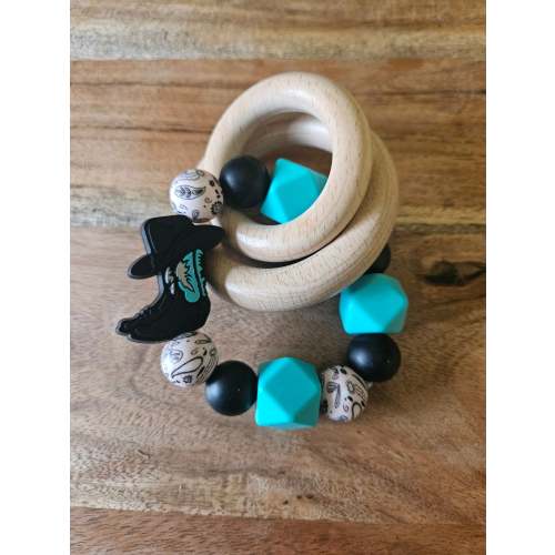 Teal Cowboy Boot Silicone Teether Rattle