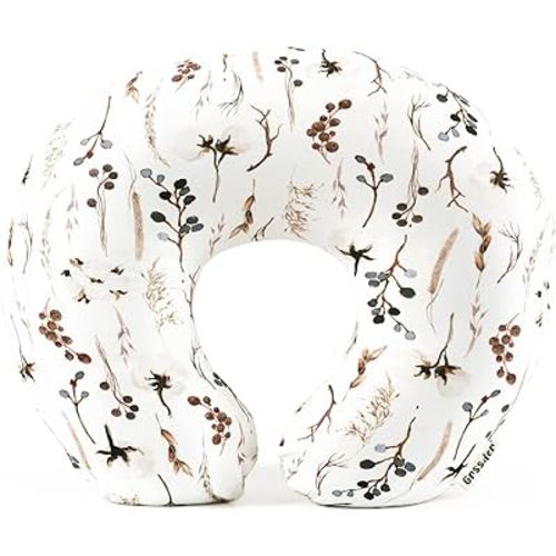 GRSSDER Nursing Pillow Cover Stretchy Minky Removable Nursing Covers for Breastfeeding Pillows, Ultra Soft Comfortable Slipcover for Baby Boy and Girls, Stylish Pretty Flora for Baby, Beige