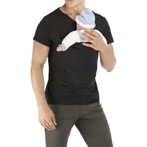 2PCS Men's Baby Carrier Soothe V Neck Short Sleeve Kangaroo T Shirt