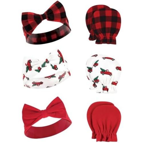 Hudson Baby Baby Girls' Cotton Headband and Scratch Mitten Set