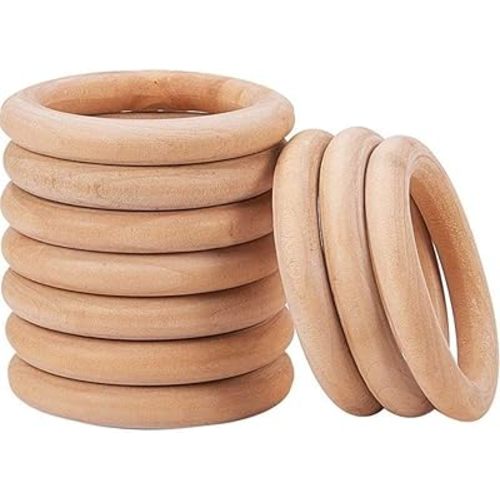 Onwon 10 Pieces Wooden Rings Natural Wood Rings Without Paint Smooth Unfinished Wood Circles for Craft DIY Baby Teething Ring Pendant Connectors Jewelry Making (70mm)