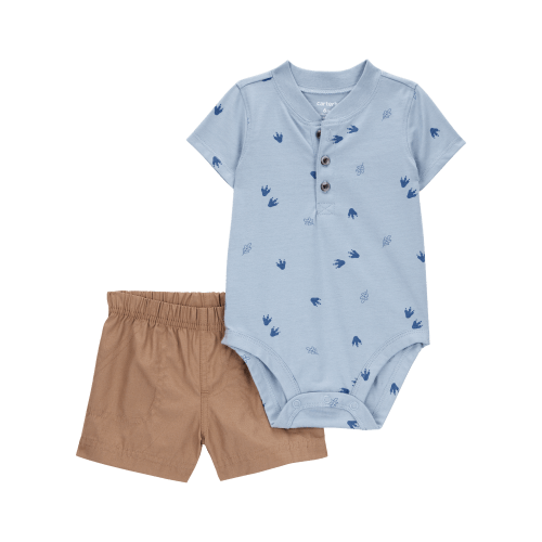 Baby Boy 2-Piece Dinosaur Footprint Bodysuit & Short Set - Blue/Brown - Carter's | Carter's