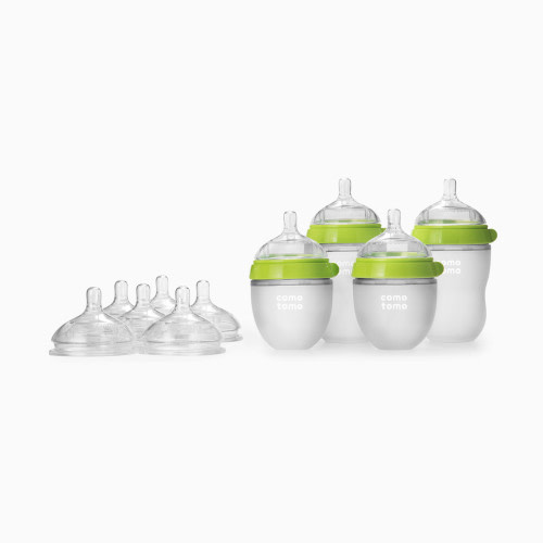 Comotomo Silicone Baby Bottle Bundle Starter Gift Set - Green