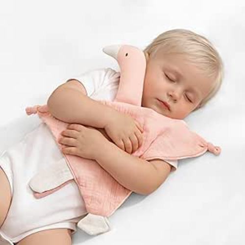 Baby Lovey Muslin Cotton Baby Security Blanket Soft Breathable Lovies for Babies Gifts for Newborn Infant Toddler Boys and Girls, Swan Pink