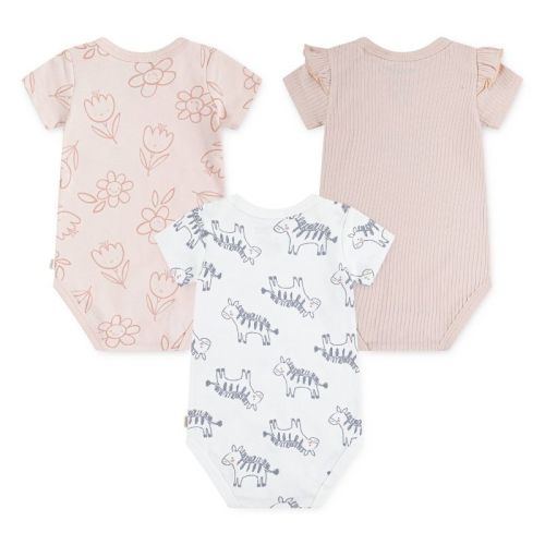 Huggies Baby Girls' Zebras 3pk Short Sleeve Bodysuit - Pink Newborn: Organic Cotton, Lightweight Knit, Crotch Snap Closure