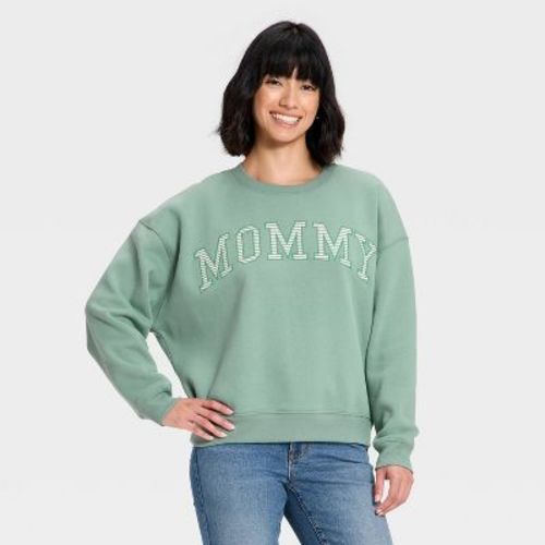 Women's Mommy Graphic Pullover Sweatshirt - Sage Green L