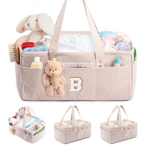 SFYBYHEART Initial Personalized Baby Diaper Caddy Organizer, Baby Storage Basket for Diapers and Baby Wipes, Shower Gfit for Baby, Nursery Diaper Organizer, Portable Baby Organizers and Storage