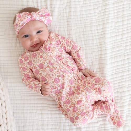 Palmer's Pink Floral Ruffle Zipper Footie