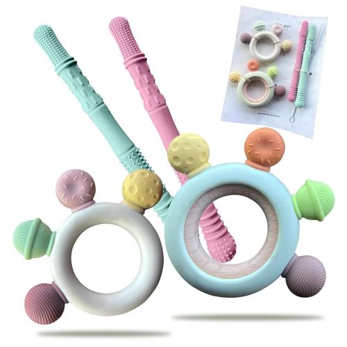 Ecliff Teething Sticks for Babies 0-12 Months - Soft Silicone Baby Teether Stick for Instant Soothing Gum Relief - BPA Free Teething Straws, Baby Teething Tubes, Chew Safe Teething Toys