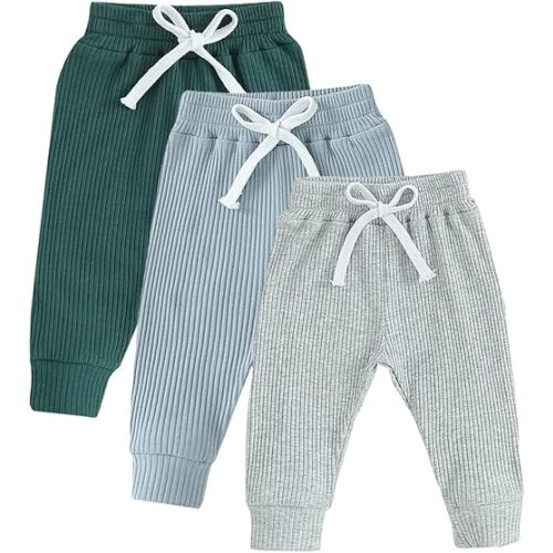 Yoawdats Baby Boys' 3-Pack Pull-on Jogger Pants Knit Pants Classic Fit Elastic Waist Kids Toddler Pants Multipacks Long Pants