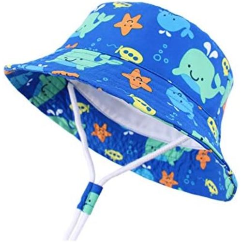 LANGZHEN Sun Protection Hat for Kids Toddler Boys Girls Wide Brim Summer Outdoor hat Cotton Baby Bucket Hat with Chin Strap
