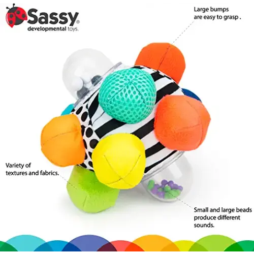 Sassy Developmental Bumpy Ball | Easy to Grasp Bumps Help Develop Motor Skills | for Ages 6 Months and Up | Colors May Vary - Multi color