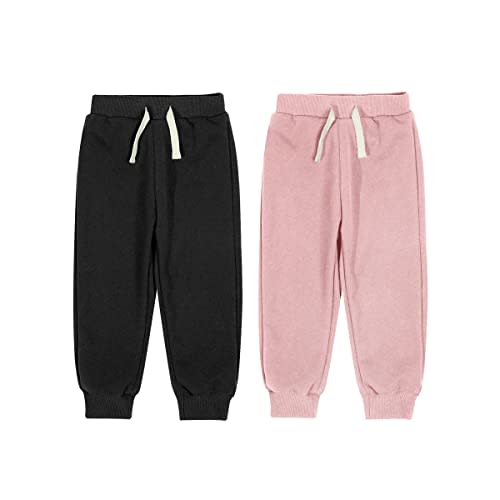 Toddler Baby Boys Girls 2 Pack Thin Fleece Sweeatpants Pure Active Jogger Pants with Drawstring