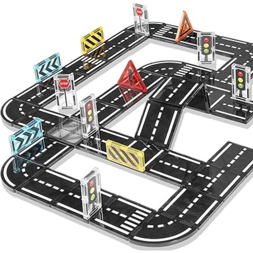 Magnetic Tiles Road Expansion Pack 48 PCS, Magnet Tiles for Kids Ages 3-5 4-8 5-7, Expansion Magnetic Building Blocks Educational STEM Creativity Toys 3+ Year Old Boys & Girls Toddlers Kids Gifts