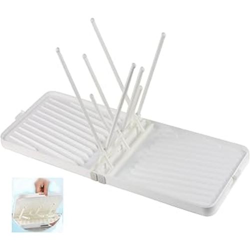 Travel Bottle Drying Rack with Tray and Drainer, Foldable, Portable. Space Saving Baby Bottle Drying Rack, Baby Essentials for Home&Travel,White