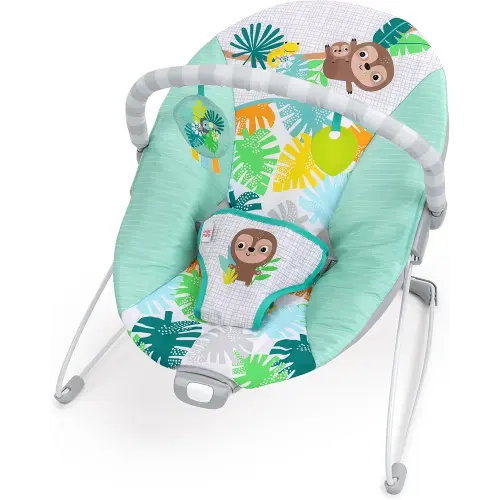 Bright Starts Wild Wonders Vibrating Baby Bouncer, Removable Toy Bar with 2 Toys, Nonslip Feet, 0-6 Months Up to 20 lbs
