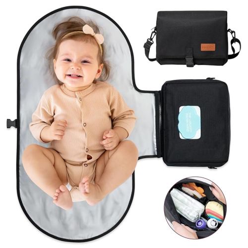 Momcozy 2-in-1 Diaper Changing Pad - Extra-Large Portable Diaper Pad 31.4x15.7 inch - Waterproof and Foldable for Newborns to Toddlers - Also Used As Adjustable Shoulder Bag with Wipes Pocket