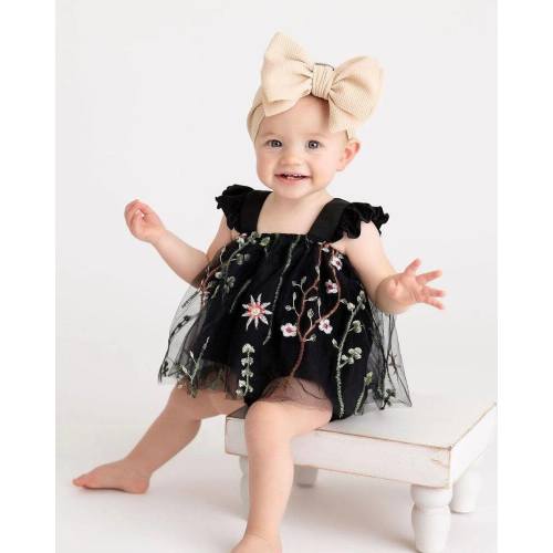Dixie Dress Romper - Black Floral Embroidery