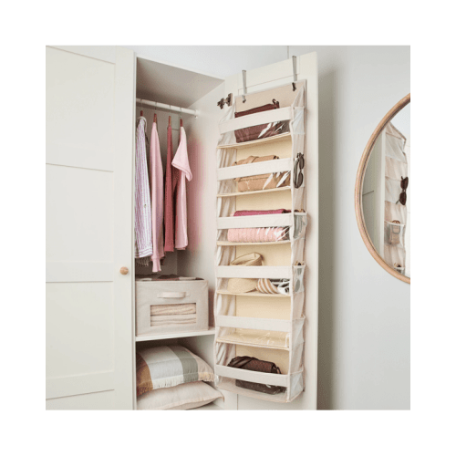 Linen Look Over the Door Organiser- Beige - Beige - One Size