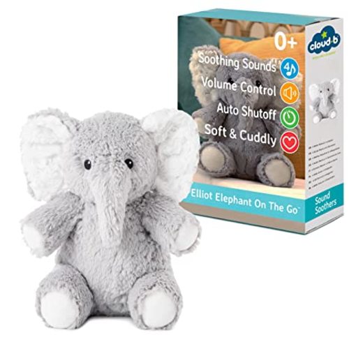 Cloud b Sound Machine with White Noise Soothing Sounds | Cuddly Stuffed Animal | Adjustable Settings and Auto-Shutoff | Ideal for Travel | Elliot Elephant On The Go™