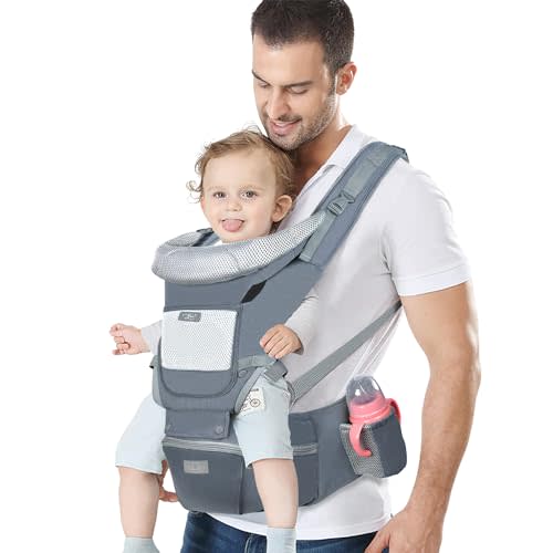 Baby Carrier Ergonomic Infant Carrier with Hip Seat Kangaroo Bag Soft Baby Carrier Newborn to Toddler 7-45lbs Front and Back Baby Holder Carrier for Men Dad Mom