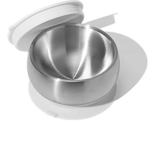 Avanchy Baby Bowls with Suction and Storage Lids Set. Babies Kids Toddler Boys Girl First Food Feeding. Fits Feeding High Chair Table. Stainless Steel, White