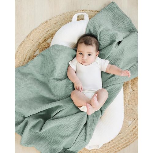 Konssy 3 Pack Muslin Swaddle Blankets for Unisex, Newborn Receiving Blanket, Large 47 x 47 inches, Soft Breathable Muslin Baby Swaddles for Boys & Girls - Green Leaves