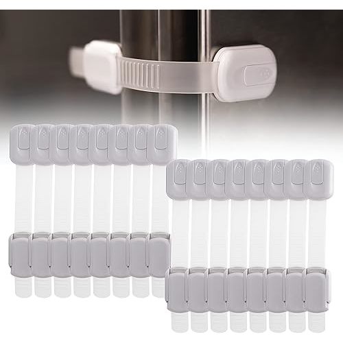 Inaya 16-Pack Child Proof Locks for Cabinet Doors, Drawers, Fridge, Toilet Seat, Dishwasher, Trash Can, Cupboard - 3M Adhesive - No Drilling - Baby Proofing Cabinet Locks