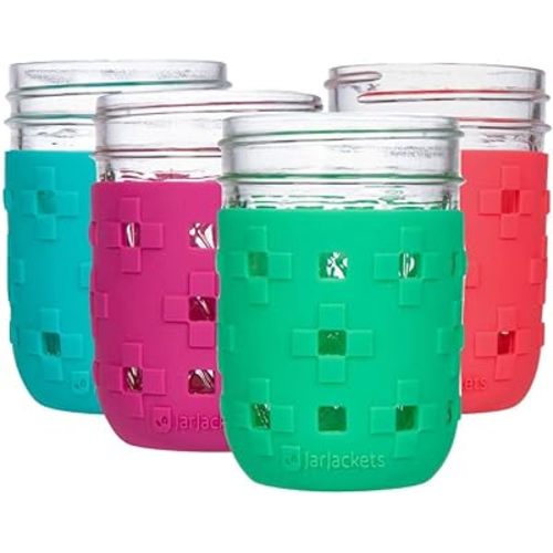 Silicone Mason Jar Protector Sleeve - Fits 8oz REGULAR mouth Jelly Jars (4, Multicolor)