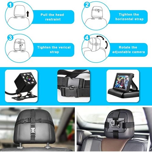 Shynerk Baby Car Mirror, 4.3'' HD Night Vision Function Display, Safety Car Seat Mirror Camera Monitored Mirror with Wide Crystal Clear View, Aimed at Baby, Easily Observe the Baby’s Move - Black