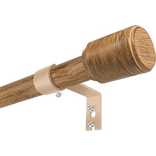 Curtain Rods 30-90 Inch, Adjustable Wood Grain Rods for Windows 1 Pack