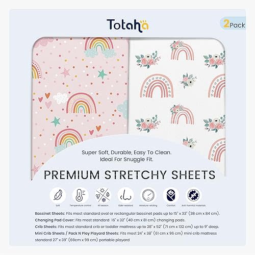 TotAha Changing Pad Cover, Buttery Soft Diaper Changing Pad Covers for Girls Boys, Super Stretchy Jersey Knit Changing Table Covers, 5'' Deep Pocket, 2 Pack