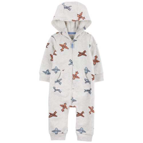 Baby Airplane Zip-Up Long-Sleeve Jumpsuit - Grey - Carter's | Carter's