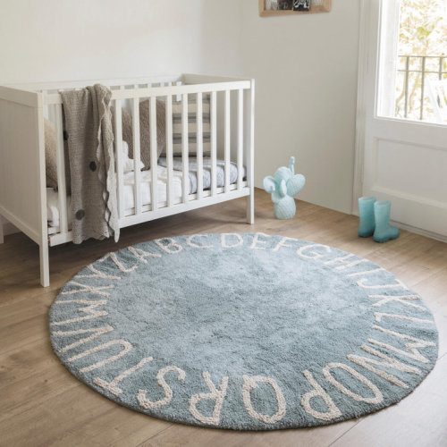 ABC Round Looped Cotton Area Rug in Natural/Vintage Blue