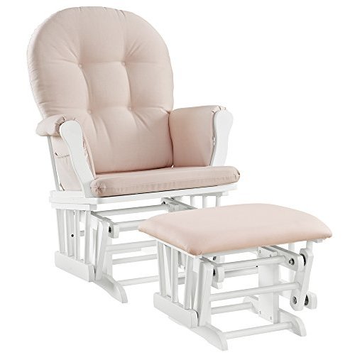 Angel Line Windsor Glider and Ottoman Cushion Set, White with Pink